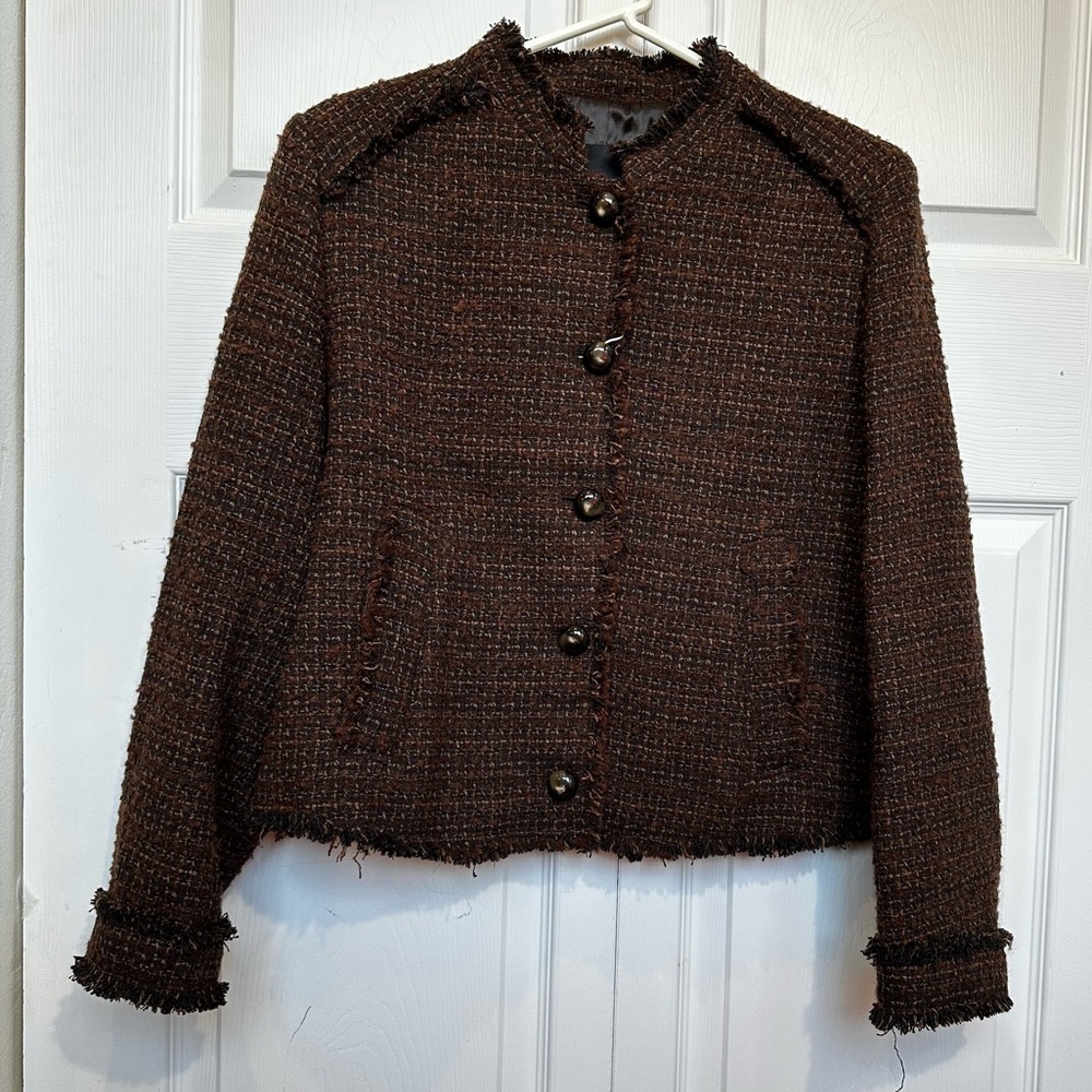 Mango MNG Wintour Pocket Tweed Jacket 1XL NWT Brown